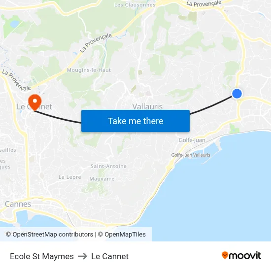 Ecole St Maymes to Le Cannet map