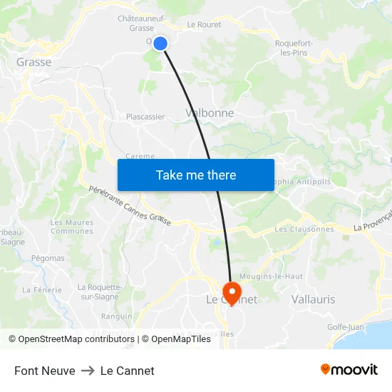 Font Neuve to Le Cannet map