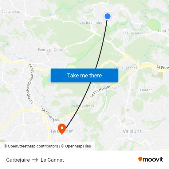 Garbejaire to Le Cannet map