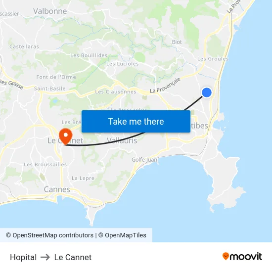 Hopital to Le Cannet map
