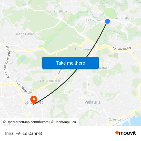 Inria to Le Cannet map