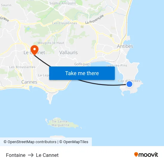 Fontaine to Le Cannet map