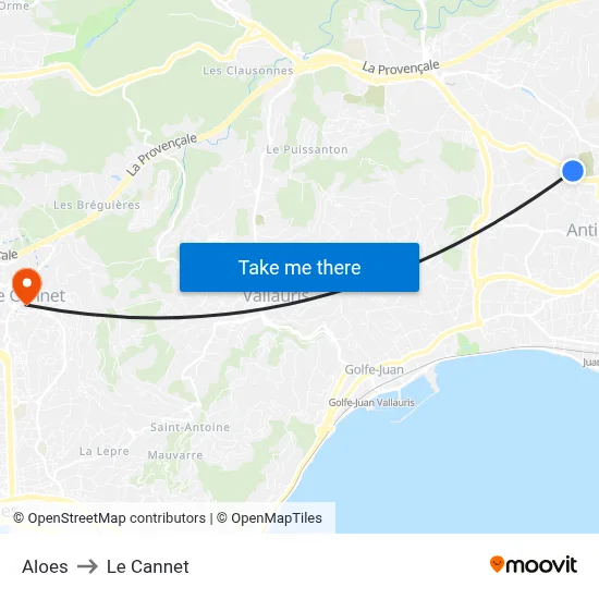 Aloes to Le Cannet map