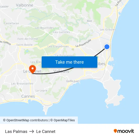 Las Palmas to Le Cannet map