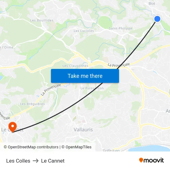 Les Colles to Le Cannet map