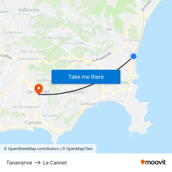 Tananarive to Le Cannet map