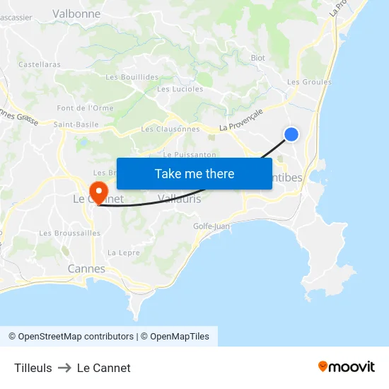 Tilleuls to Le Cannet map