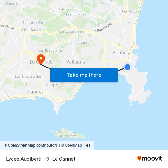 Lycee Audiberti to Le Cannet map