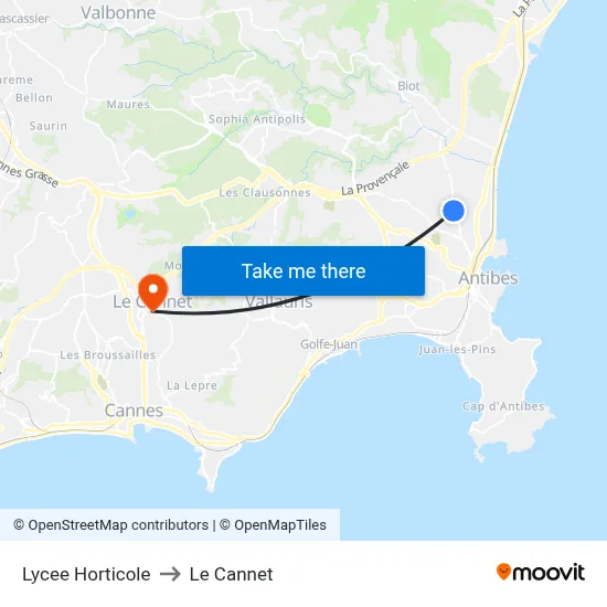 Lycee Horticole to Le Cannet map
