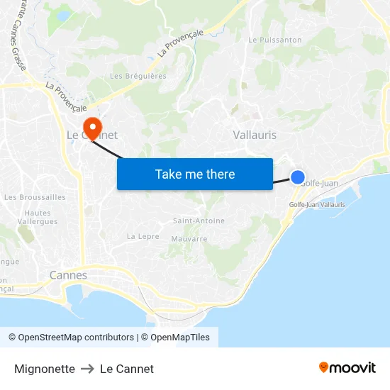 Mignonette to Le Cannet map