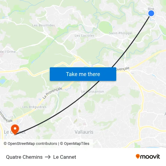 Quatre Chemins to Le Cannet map