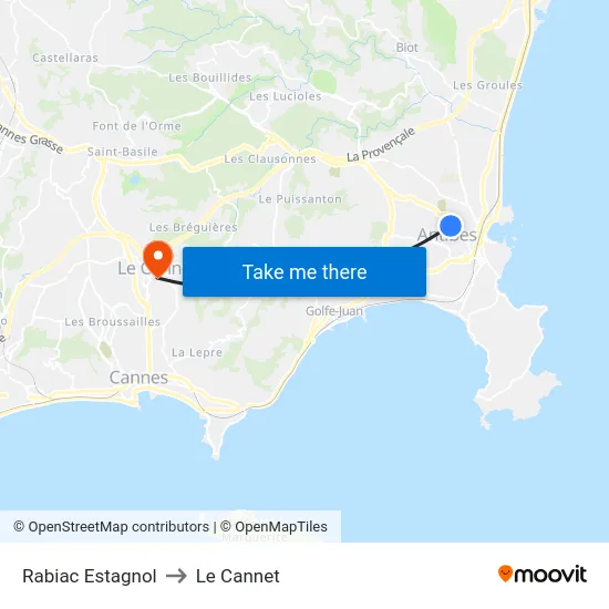 Rabiac Estagnol to Le Cannet map