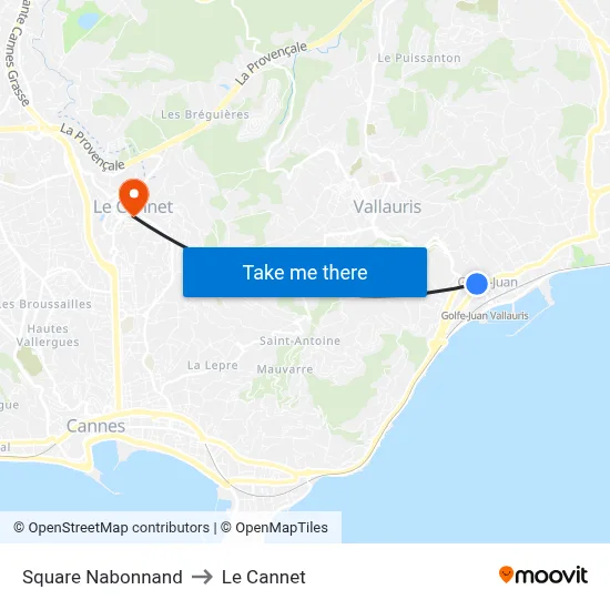 Square Nabonnand to Le Cannet map