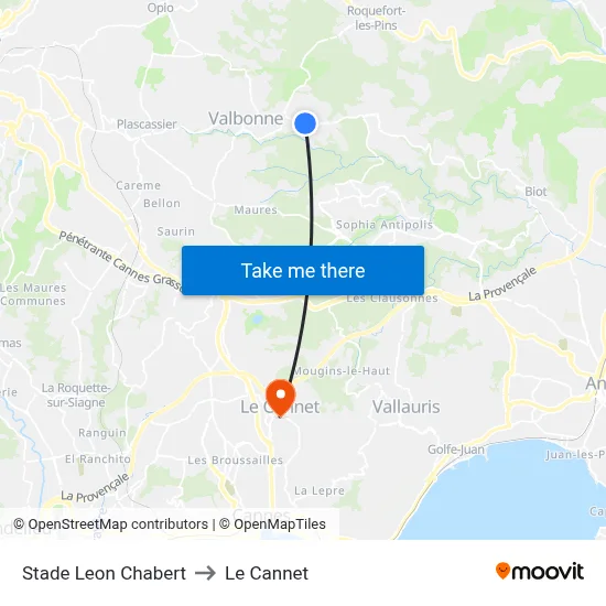 Stade Leon Chabert to Le Cannet map
