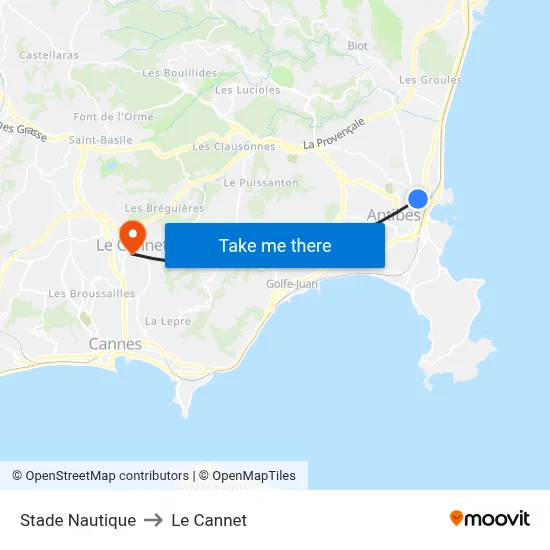 Stade Nautique to Le Cannet map