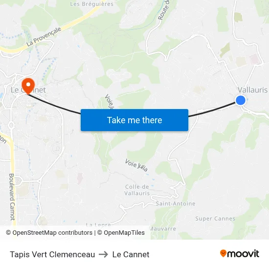 Tapis Vert Clemenceau to Le Cannet map