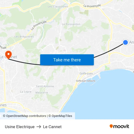 Usine Electrique to Le Cannet map