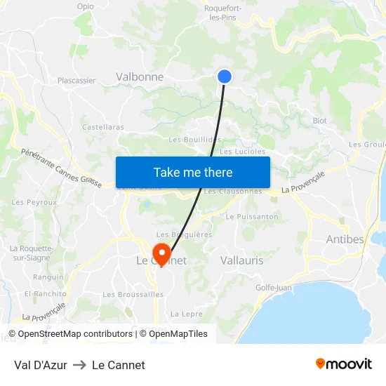 Val D'Azur to Le Cannet map