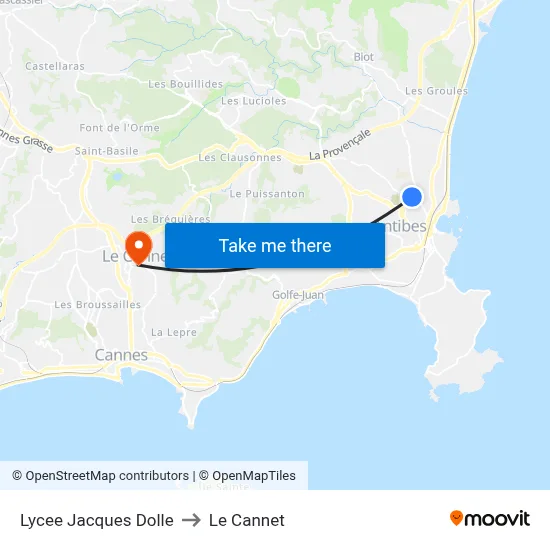 Lycee Jacques Dolle to Le Cannet map