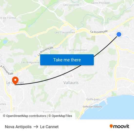 Nova Antipolis to Le Cannet map