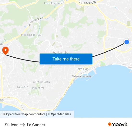 St Jean to Le Cannet map
