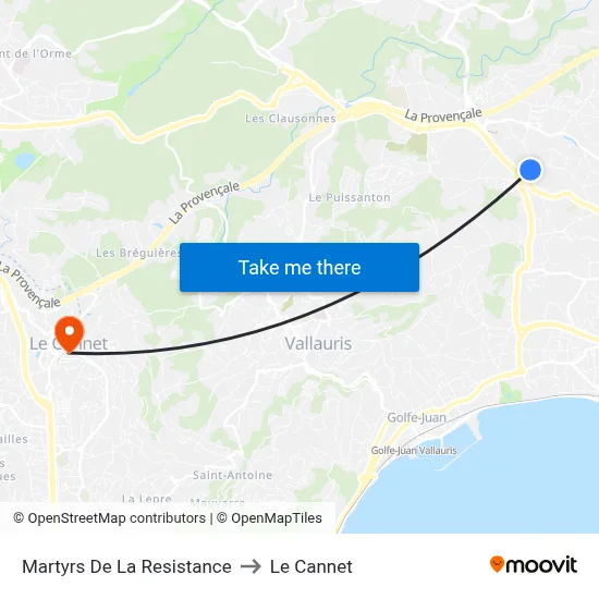 Martyrs De La Resistance to Le Cannet map