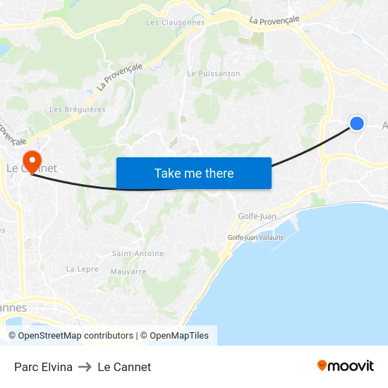 Parc Elvina to Le Cannet map