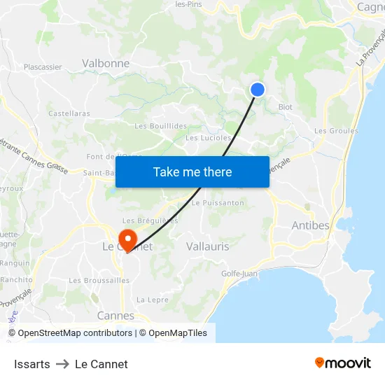 Issarts to Le Cannet map