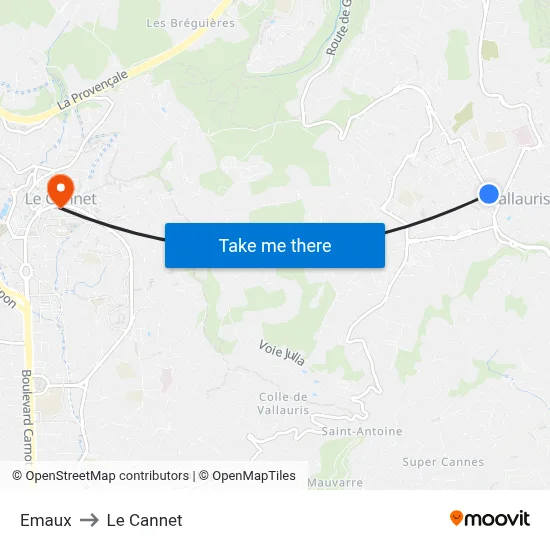 Emaux to Le Cannet map
