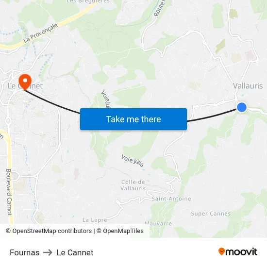 Fournas to Le Cannet map