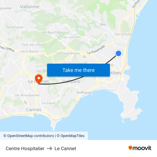 Centre Hospitalier to Le Cannet map