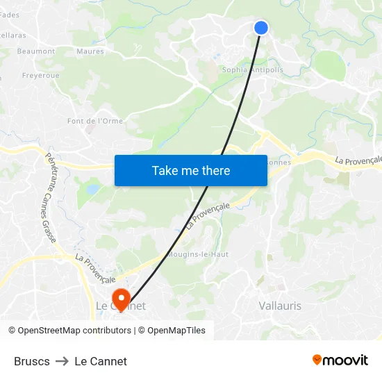 Bruscs to Le Cannet map