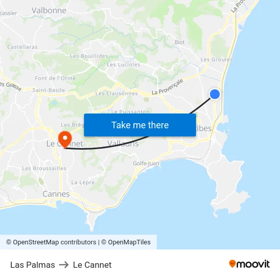Las Palmas to Le Cannet map