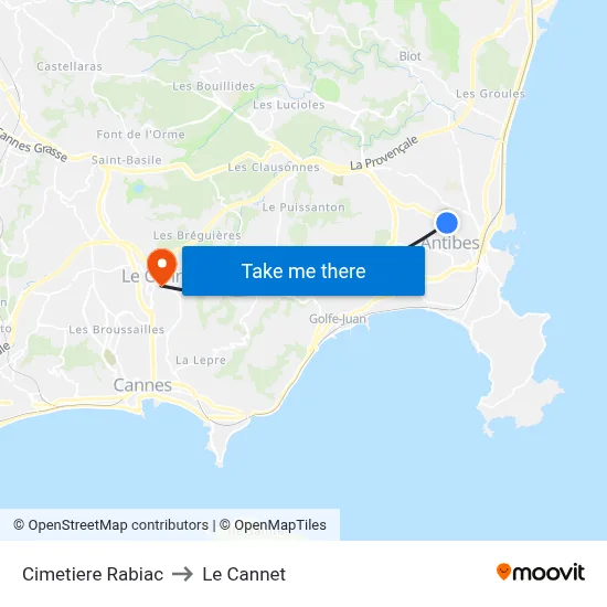 Cimetiere Rabiac to Le Cannet map