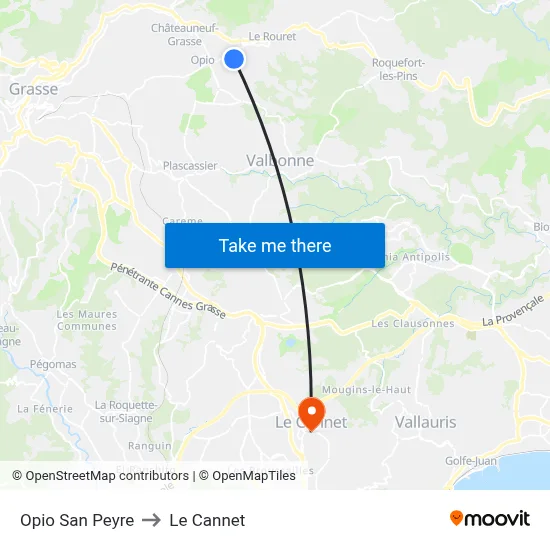 Opio San Peyre to Le Cannet map