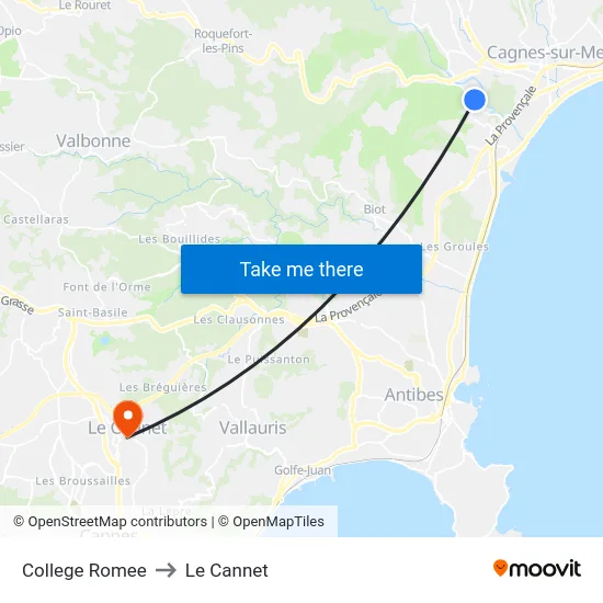 College Romee to Le Cannet map