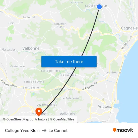 College Yves Klein to Le Cannet map