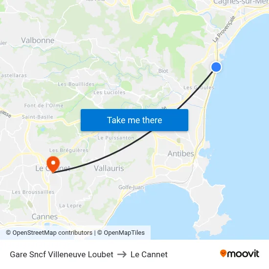 Gare Sncf Villeneuve Loubet to Le Cannet map
