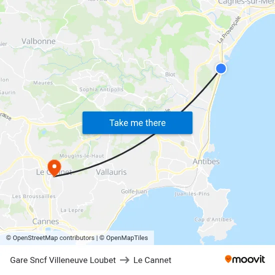 Gare Sncf Villeneuve Loubet to Le Cannet map