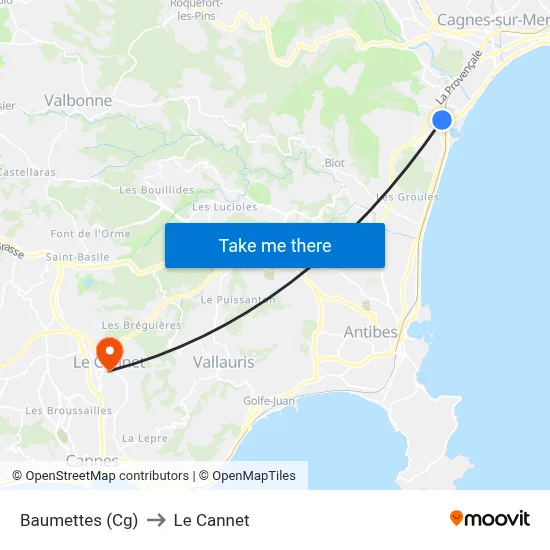 Baumettes to Le Cannet map