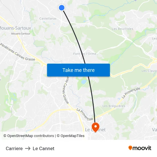 Carriere to Le Cannet map