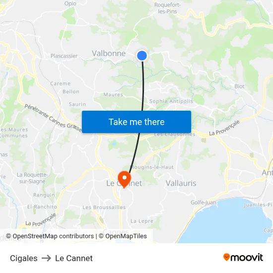 Cigales to Le Cannet map