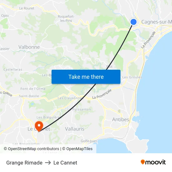 Grange Rimade to Le Cannet map
