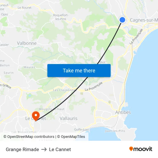 Grange Rimade to Le Cannet map