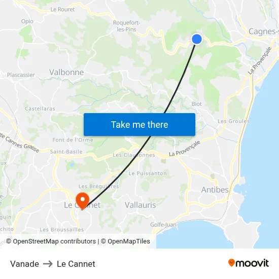 Vanade to Le Cannet map
