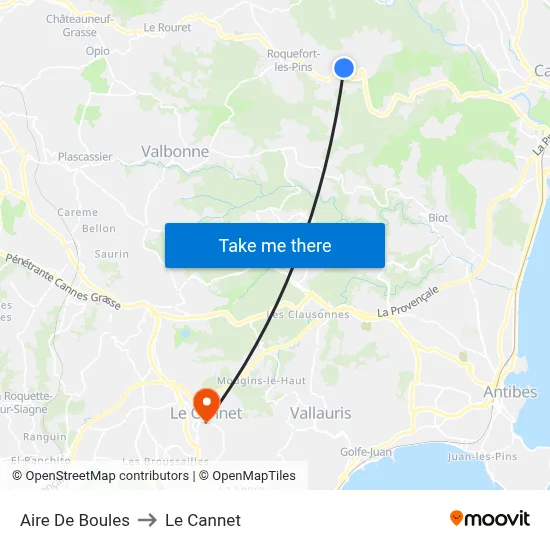 Aire De Boules to Le Cannet map