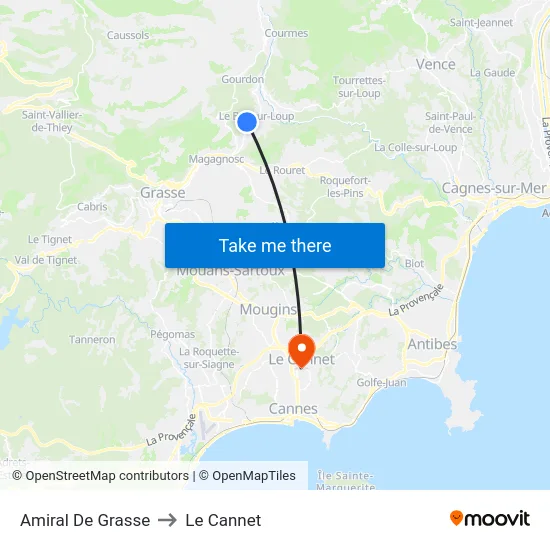 Amiral De Grasse to Le Cannet map