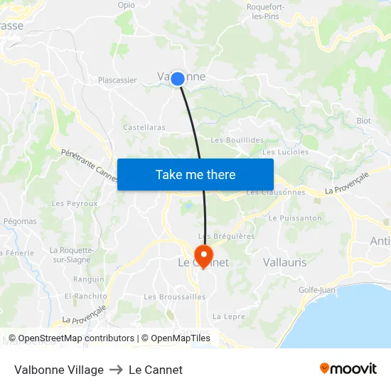 Valbonne Village to Le Cannet map