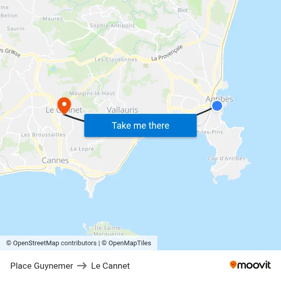 Place Guynemer to Le Cannet map