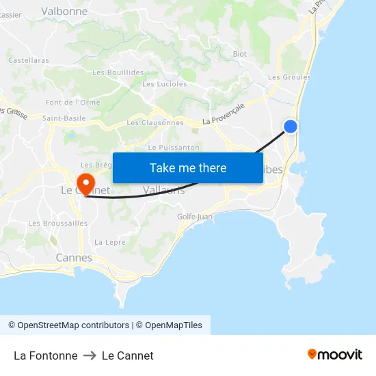 La Fontonne to Le Cannet map